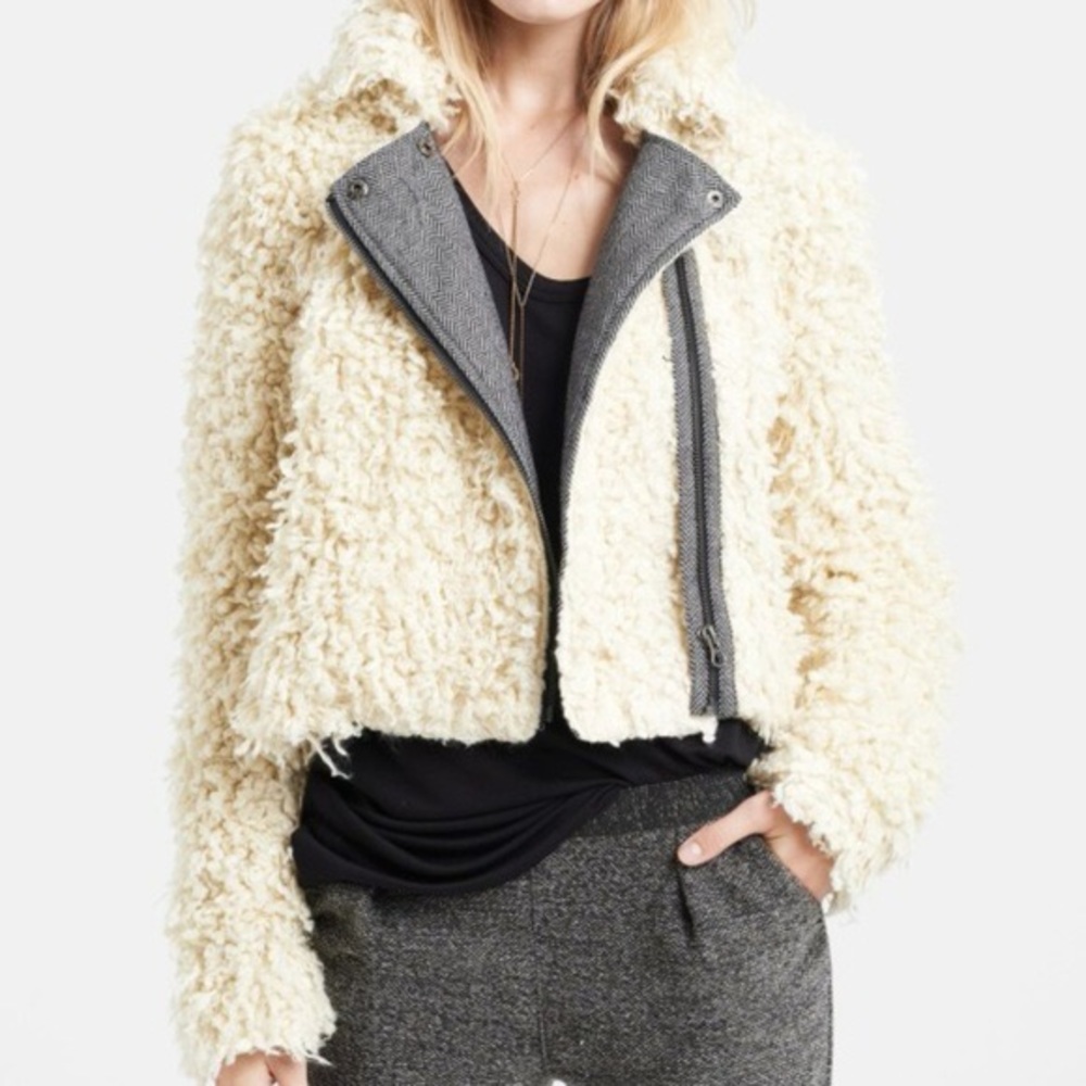Free People Cream and Gray Textured Jacket